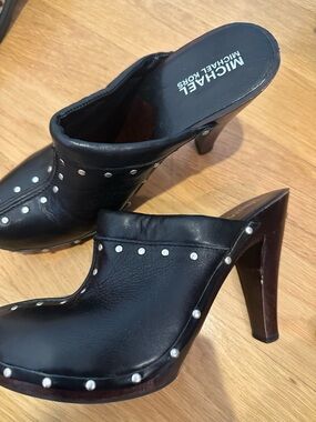 Michael Kors Black Leather Studded Mule Heels